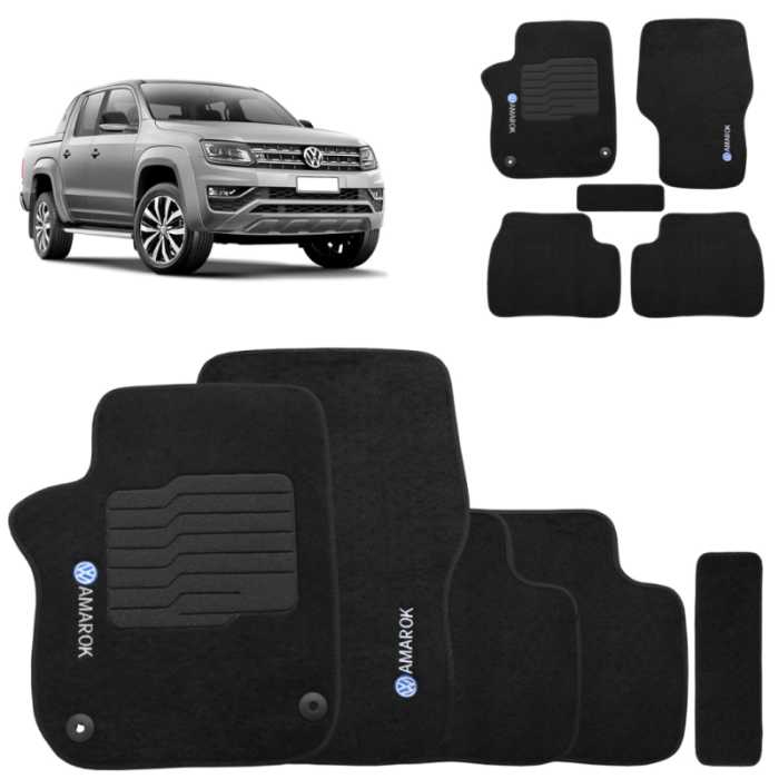 Jogo de Tapete Carpete Amarok 2010 a 2025 Preto Com Trava